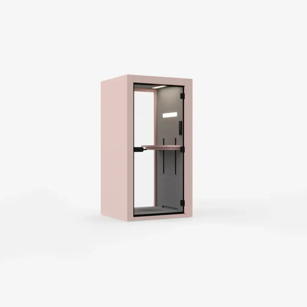 VETROSPACE XS phone booth in pink exterior colour. VETROSPACE XS phone booth in pink exterior colour.
