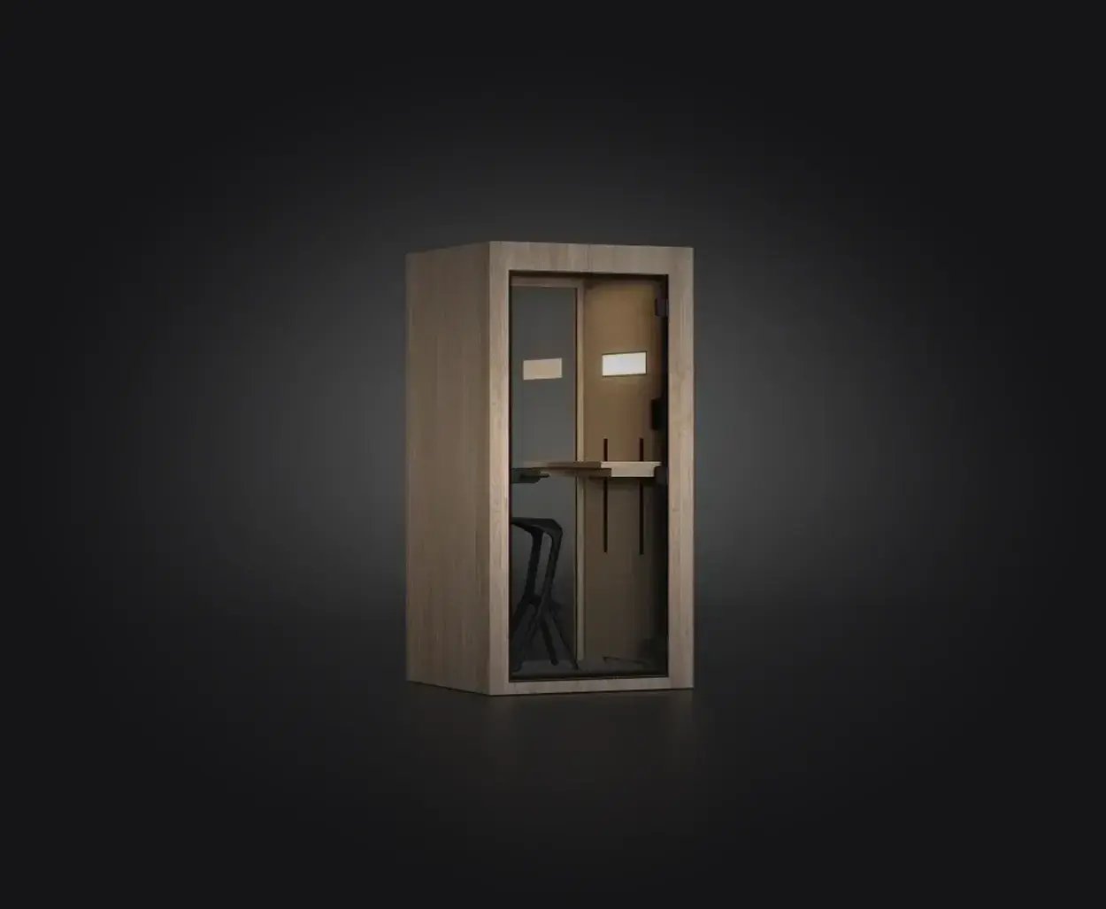 Vetrospace XS Phone Booth on a dark background. Vetrospace XS Phone Booth on a dark background.